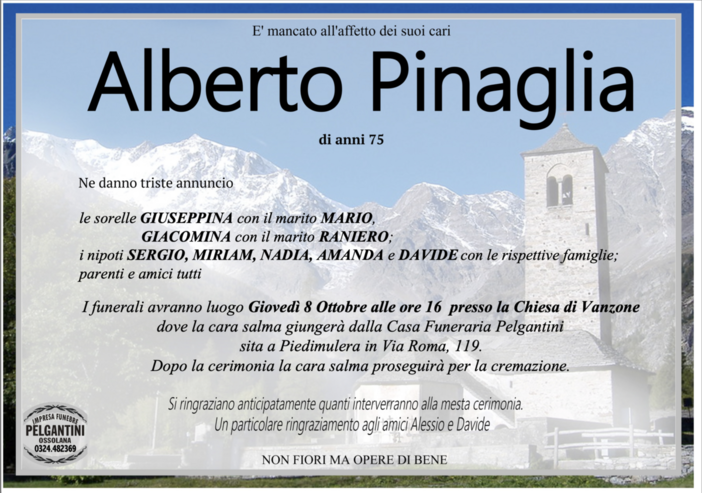 Alberto Pinaglia di anni 75