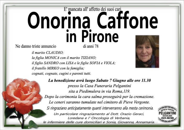 Onorina Caffone in Pirone di anni 78