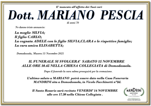 Dott. Mariano Pescia di anni 70