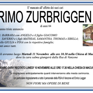 Primo Zurbriggen di anni 84