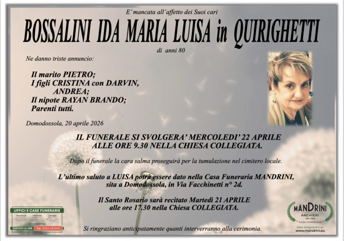 Bossalini Ida Maria Luisa in Quirighetti di anni 80
