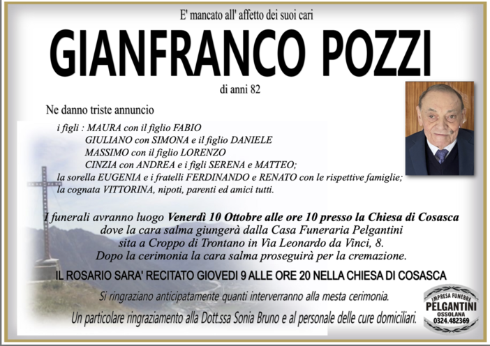 Gianfranco Pozzi di anni 82