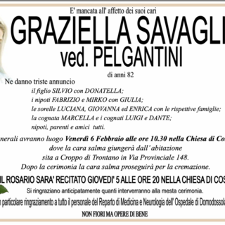 Graziella Savaglio ved. Pelgantini di anni 82