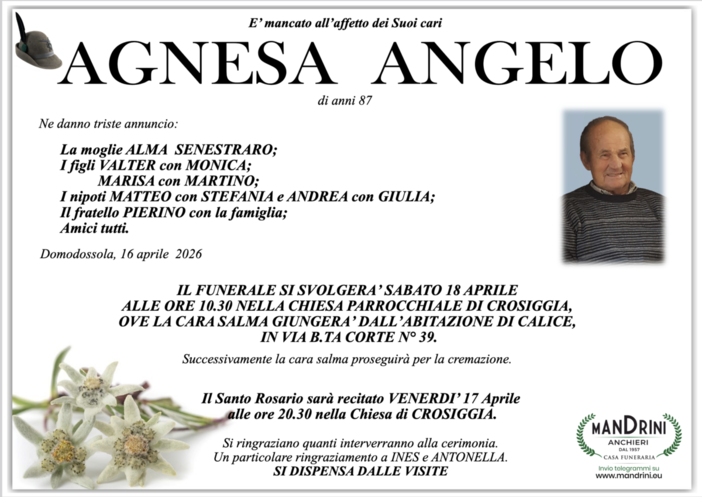Agnesa Angelo di anni 87
