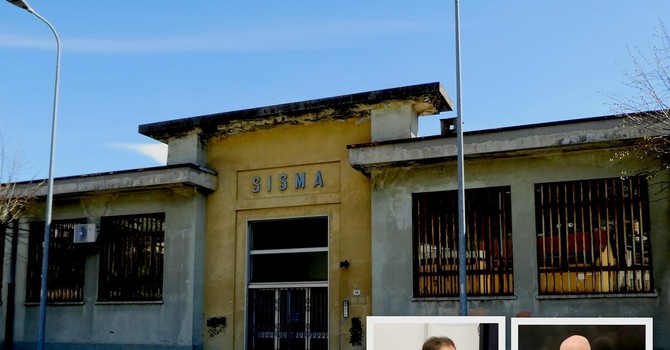 Gli ex uffici della Sisma, nei riquadri Maurizio Romeggio e Mauro Ferrari