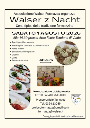 Torna la tipica cena "Walser z Nacht" a Valdo Torna la tipica cena "Walser z Nacht" a Valdo