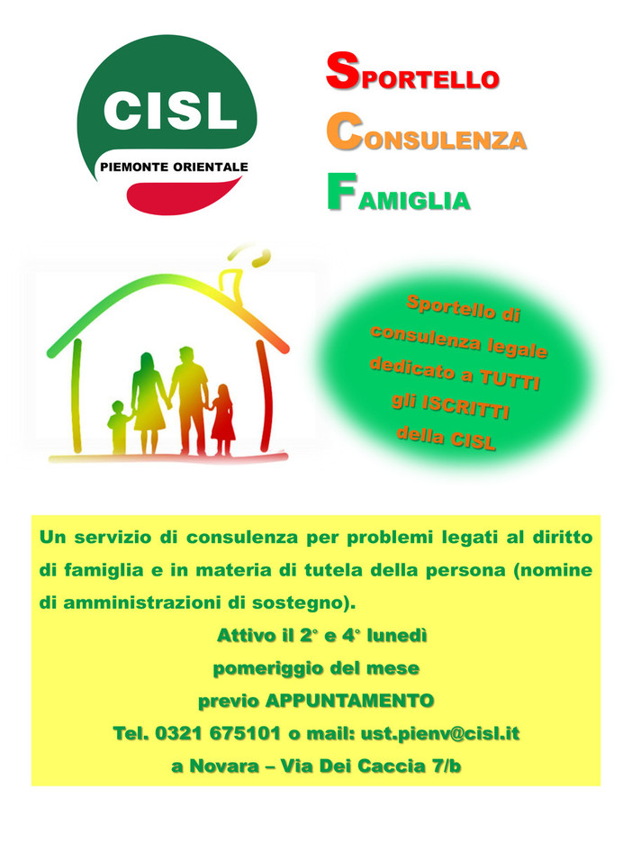 La Cisl apre il nuovo sportello di consulenza legale per la tutela della famiglia e della persona