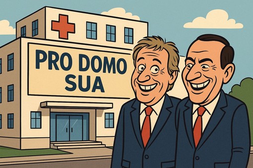 La vignetta ideata e ralizzata dalle due liste civiche che si oppongono all'ipotesi dell'ospedale unico in Ossola