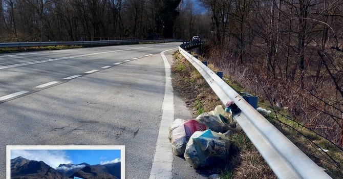 Rifiuti abbandonati sulla statale 33 tra Domodossola e Villadossola