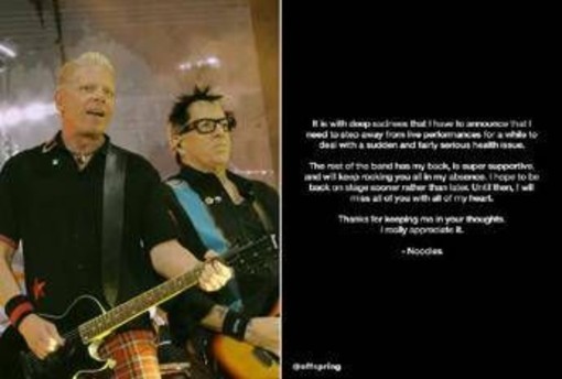 The Offspring, il chitarrista Noodles si ferma: "Ho un problema di salute"