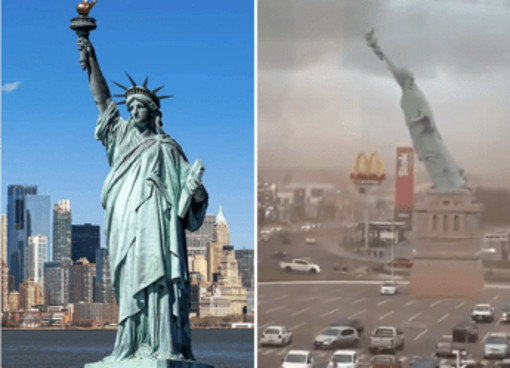 Il vento abbatte la Statua della Libertà (ma non quella di New York): il video Il vento abbatte la Statua della Libertà (ma non quella di New York): il video