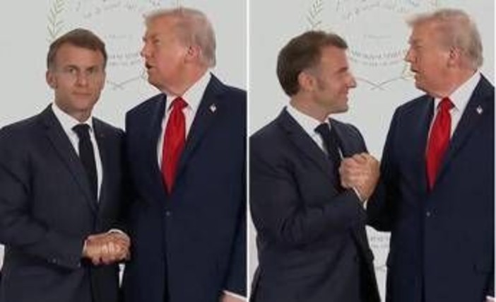 Trump e Macron, il balletto per la solita stretta di mano extralarge