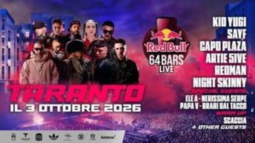 'Red Bull 64 Bars Live', Ele A, Nerissima Serpe e Papa V come special guest: il live a Taranto 'Red Bull 64 Bars Live', Ele A, Nerissima Serpe e Papa V come special guest: il live a Taranto